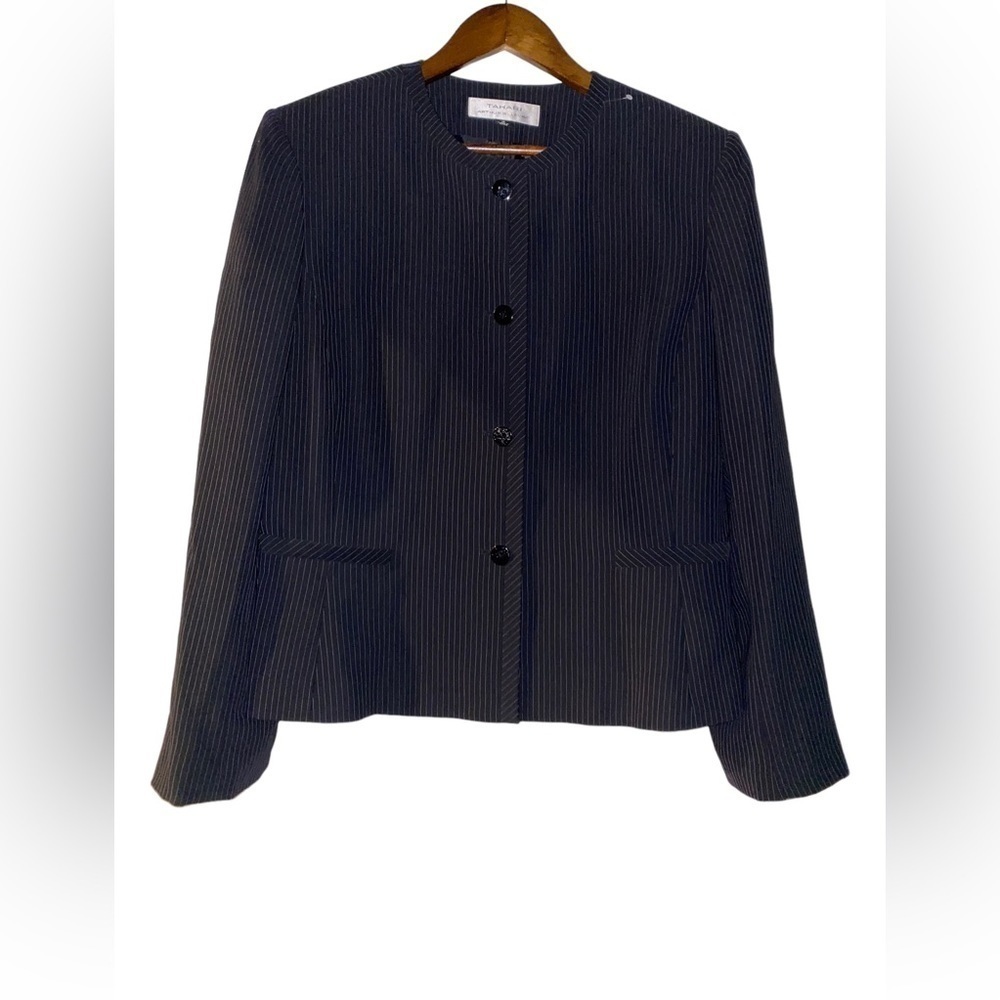 Tahari Arthur S. Levine Pinstripe Button‎ Down Jacket Size 16 Career Office Work